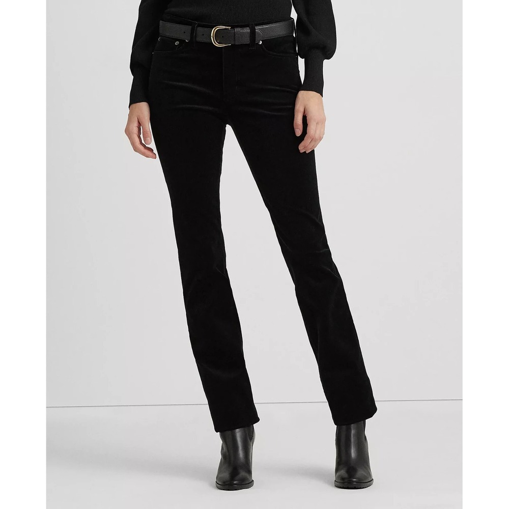 LAUREN RALPH LAUREN Sz 16 Stretch Corduroy Mid-Rise Straight Pants Polo Black